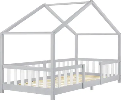 Imagen del producto de Cama infantil And OutdoorMatch Dasia, con protección anticaídas, de 90x200 cm, en color gris claro y blanco, apta para niñas, niños y bebés
