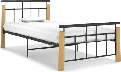 Zdjęcie produktu dla Rama łóżka, metal i lite drewno dębowe, 100x200 cm