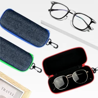 Produktbild von Brillenetui aus Denim-Stoff, 3 Stück Hardcase Brillenetuis, Tragbare Brillenbox mit Reißverschluss für Herren und Damen