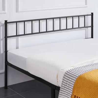 Produktbild von Metallbett, 160 x 200 cm, Bettgestell mit Kopfteil, Bettgestell aus Metall, Gästebett mit Lattenrost, für Schlafzimmer, Gästeraum, schwarz