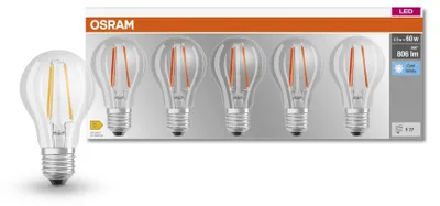 Obrázok produktu pre OSRAM HOMELIGHTING 4058075466517 LED (monochrome) EEC E (A - G) E-27 Pear shape 6.5 W = 60 W Neutral white (Ø x L) 60 mm x 105 mm 5 pc(s)
