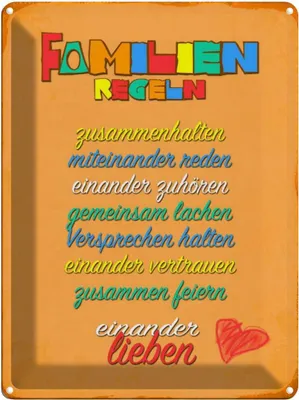 Produktbild von vianmo Blechschild 40x30 cm Familien Regeln Spruch Zitat