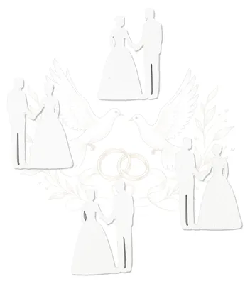 Produktbild von 12 Holz-Streuteile Hochzeitspaar in Weiß – Tischdeko zur Hochzeit