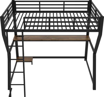 Produktbild von STILVORA Hochbett 90×200 Metallbett Kinderbett mit APP-gesteuertem Ambientelicht & Computerkonsolenablage, Steckdose+USB, ohne Matratze, Schwarz