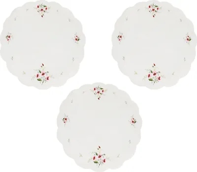 Produktbild von Betz 3 Deckchen mit Stickerei BLUMEN Farbe weiß - Durchmesser 35cm
