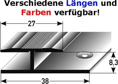 Produktbild von Übergangsprofil / Übergangsschiene Laminat "Madoc",  8,3 mm Einfassung, 27 mm breit, 1-teilig, Aluminium eloxiert, gebohrt-silber-1000