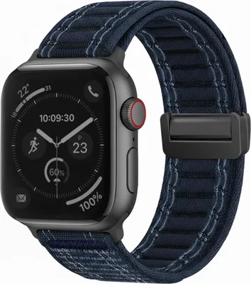 Produktbild von Smartwatch Armband für Apple Watch Series 5 44mm Nylon Textil Band Ersatzband Wechselband Magnetverschluss flexibel atmungsaktiv Blau Dunkelblau
