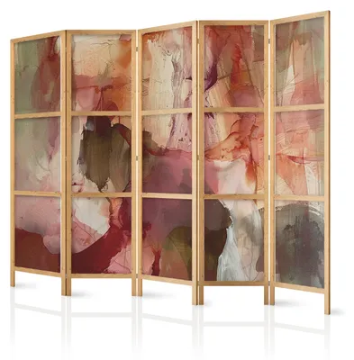 Immagine prodotto di Pannello divisorio giapponese, 5 ante, pieghevole, realizzato in tessuto non tessuto di alta qualità, motivo astratto, ideale per la camera da letto, dimensioni 225 cm x 172 cm
