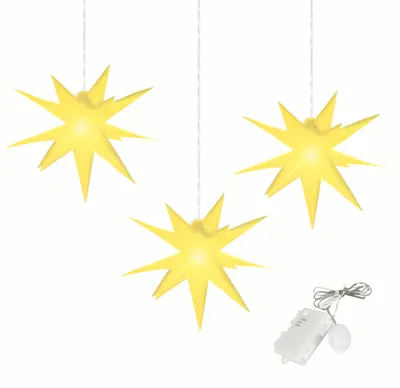 3D-LED-Sterne, 3er-Set, gelb, Ø 27 cm, wetterfest, mit Timer