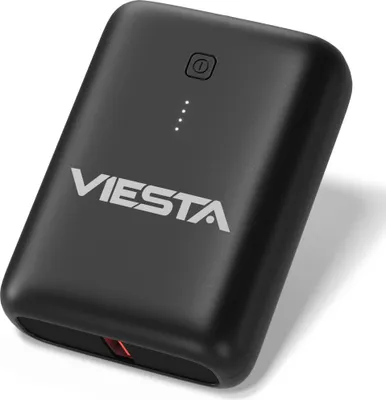 Produktbild von VIESTA® Mini Powerbank 9.000 mAh Schwarz – kompakte 22,5 W Schnelllade-Powerbank mit PD 20W, USB-C Ein-/Ausgang, USB-A Ausgang, LED-Anzeige
