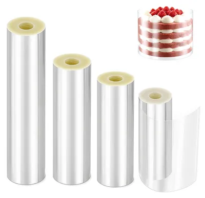 Produktbild von Tortenrandfolie - Wiederverwendbar - Zum Backen und Dekorieren - 4 Rollen in 6 cm, 8 cm, 10 cm und 15 cm x 10 m aus Acetat