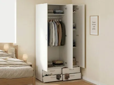 Image de Randazzo - Armoire 3 Portes, 111x52 cm Blanc, 4 Étagères