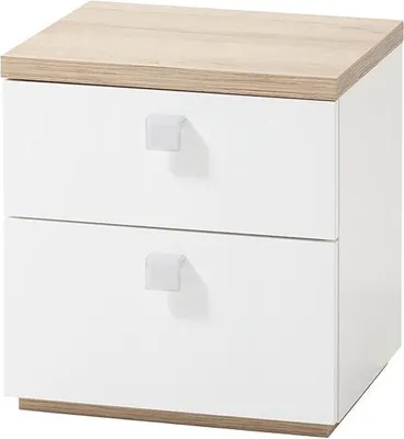 Produktbild von Nachttisch - Riviera Eiche Nachbildung - Weiß Hochglanz - B 45 cm - 2 Schubladen