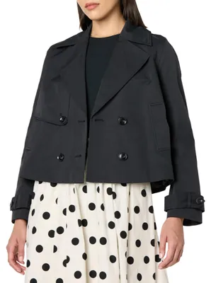 Zdjęcie produktu dla Płaszcz typu trench "Mara" marki The Drop, model skrócony, kolor czarny, rozmiar S