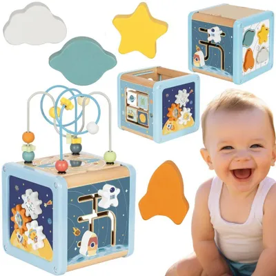 Produktbild von Tooky Toy Aktivitätswürfel aus Holz, Weltraumsortierer, Labyrinth