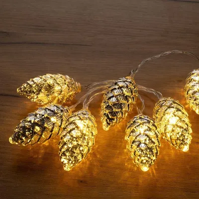 Produktbild von Lichterkette mit Tannenzapfen – 10 LEDs, 1,2 m – Weihnachtsbeleuchtung – Warmweiß – Silber