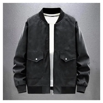 Produktbild von Herren Kunstlederjacke Vintage Lässig Bomberjacke Weich Atmungsaktiv Motorradjacke Locker Bequem Baseballjacke Bikerjacke Freizeitjacke
