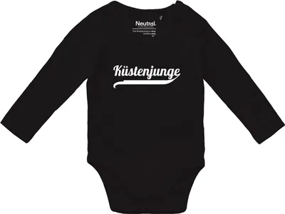 Produktbild von Huuraa Baby Body Küstenjunge Schriftzug 68 Black  Baumwolle Fairtrade Langarmbody Geschenkidee