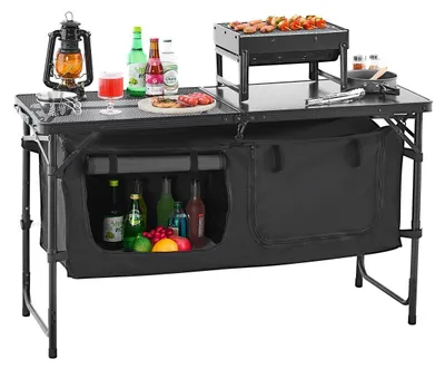 Zdjęcie produktu dla Camping Kitchen Table Folding Portable Adjustable Cooking Station Storage