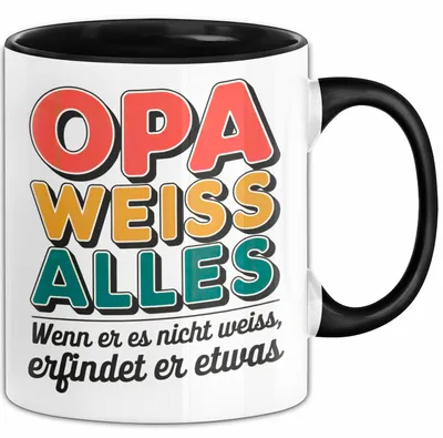 Zdjęcie produktu dla Kubek dla dziadka – zabawny pomysł na prezent z napisem „Dziadek wie wszystko” (czarny)