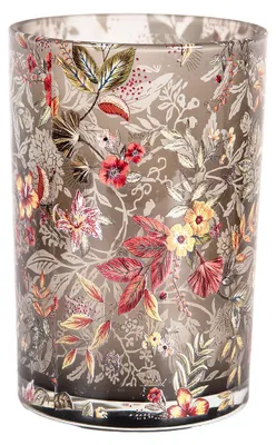 Image de Clayre & Eef Bougeoir Ø 12x18 cm Gris Verre Fleurs