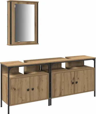 Image de Meubles de salle de bain 3 pcs Marron Bois d'ingénierie