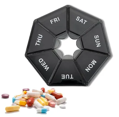 Produktbild von 7-Tage-Tablettenbox Schwarz für Vitamine und Medikamente, Kompakt & Tragbar
