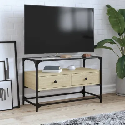 Produktbild von Maison Exclusive - TV-Schrank mit Glasplatte Sonoma-Eiche 80x35x51cm Holzwerkstoff