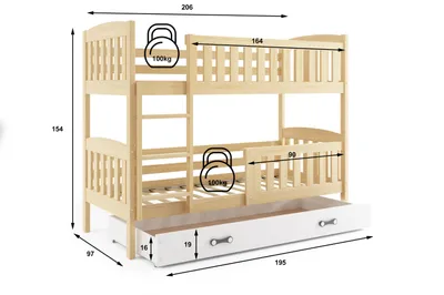 Produktbild von Interbeds Etagenbett Hochbett 200x90cm Stockbett Holzbett Kiefernholz Kinderbett Jugenbett mit Lattenrost und Rausfallschutz