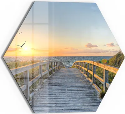 Produktbild von DEQORI Glasbild Echtglas 40x35 cm 'Dünenweg zum Meer' Wandbild Bild modern Deko
