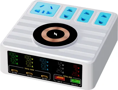 Obrázok produktu pre nabíjacia stanica 10 v 1 pre viacero zariadení, 140 W, 5-portové nabíjačky GaN, blokovacie magnetické bezdrôtové nabíjačky, rýchla stolová nabíjacia zásuvka