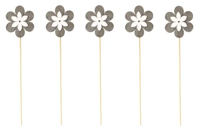 Produktbild von Blumen-Stecker Blume grau weiß mit Holzstab 5 Stück