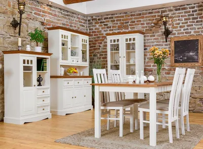 Produktbild von Landhaus Wohn EssZimmer Set 8tlg Garnitur Tisch Anrichte Stühle Vitrine Möbel