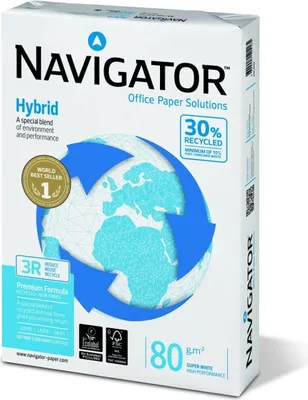 Produktbild von Navigator Hybrid Multifunktionspapier 500 Blatt (1 Packungen à 500 Blatt, 80 g/m², A3) 30% recycelt, weiß