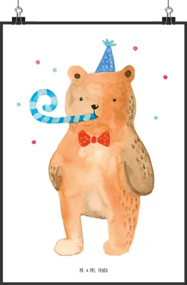 Produktbild von Mr. & Mrs. Panda Bild Bär Geburtstag DIN A2 - Weiß - Geschenk, wanddeko, Teddy, drucke, Wandbild, Wanddekoration, Glückwunsch, Happy Birthday, Plakat, Alles Gute