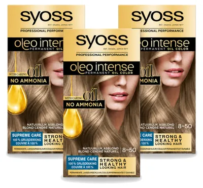 Produktbild von 3 x Syoss Oleo Intense 8-50 Permanente Haarkleuring - Natuurlijk Asblond - Vorteilspackung - 3 Stücke