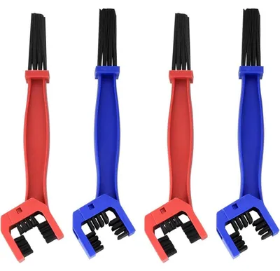Productafbeelding van Xiaomoyu, 4 stuks kettingreinigingsborstel voor fiets, motor en auto - onderhoudstool voor het reinigen van de aandrijflijn, rood/blauw