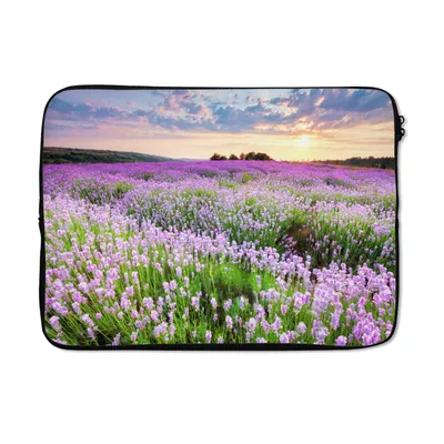Produktbild von MuchoWow® Laptop Hülle 13 Zoll Lavendel - Blumen - Sonnenuntergang - Lila - Wiese Laptoptasche - Laptophülle - Sleeve - Rundumschutz