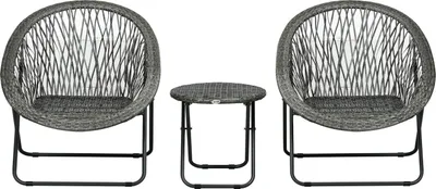 Produktbild von Klappbare Gartengarnitur Balkonset mit Couchtisch & 2 Stühlen, inkl. Kissen, Stahl grau für Terrasse & Garten