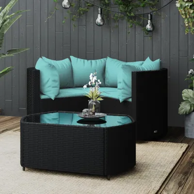 Produktbild von 4-tlg. Garten-Lounge-Set mit Kissen Schwarz Poly Rattan , Gartenmöbel-Sets Design 2024