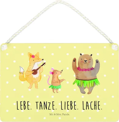 Produktbild von Mr. & Mrs. Panda Schild Waldtiere Aloha DIN A4 - Gelb Pastell - Geschenk, holzbild, Türschild, Musik, Lachen, kleine aufmerksamkeit, wandtafel, Wald, Lustige Sprüche