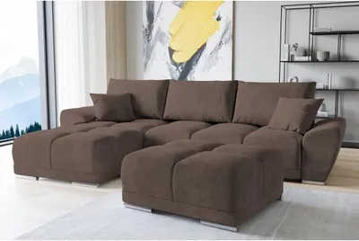 Produktbild von Set Velvet Ecksofa in L-Form 289 x 189 cm + Polsterhocker, Sofa mit Schlaffunktion, Fußhocker, Schlafsofa mit Bettkasten, Sitzpouf Farbe: Braun