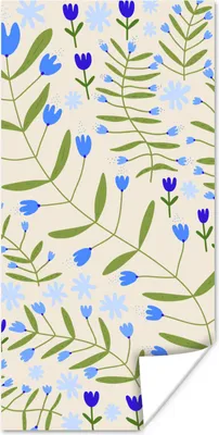 Produktbild von MuchoWow® Poster Blume - Blätter - Blau 60x120 cm - Wandschmuck