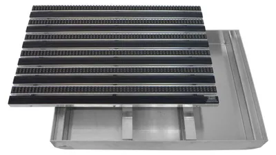 Produktbild von Emco Eingangsmatte DIPLOMAT + Bodenwanne 75mm Aluminium, Gummi Schwarz + Bürsten Grau,Größe:100x50cm