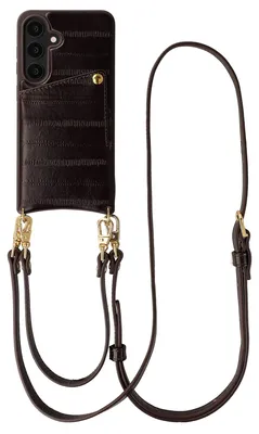 Productafbeelding van Selencia Nova Real Leather Backcover met Koord en Pashouder voor de Samsung Galaxy S25 - Dark Chocolate