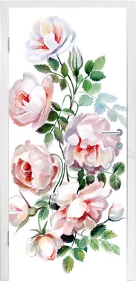 Produktbild von MuchoWow® Türtapete Selbstklebende Türfolie Aquarell - Rosen - Blumen 90x215 cm Türposter Türaufkleber Klebefolie Türklebefolie - Plakat an der Tür - Türsticker - Aufklebern