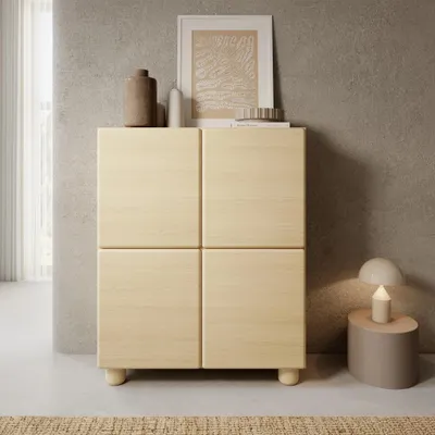 Produktbild von Highboard Kommode 4-türig CERVI 100 cm Eiche Vicenza Push-to-open Holzfüße Modern
