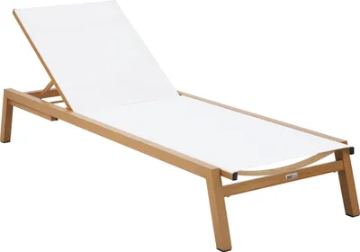 Produktbild von AXI Logan Gartenliege in Holz Look / Creme | Sonnenliege aus Aluminium mit verstellbarer Rücklehne - 5 Positionen | Sonnenbett / Liege für Draußen / Garten