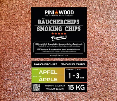 Image de PINI 15 Kg de chips de fumage pomme 1-3 mm Smoking Chips copeaux de fumage