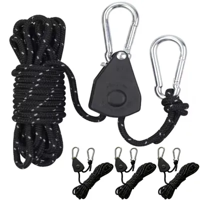 Image de 4 cordes de haubanage réfléchissantes de 4 mètres chacune avec dispositif de tension, cliquet réglable pour corde de Ø 4 mm avec crochet, corde de haubanage en paracorde pour tente, bâche ou abri.